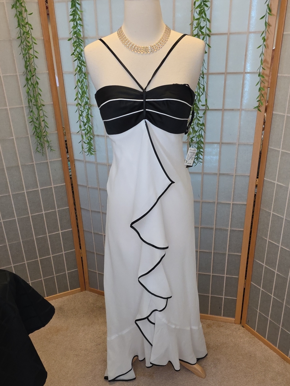 Charlotte Russe Black and White Strapless Ruffle Gown